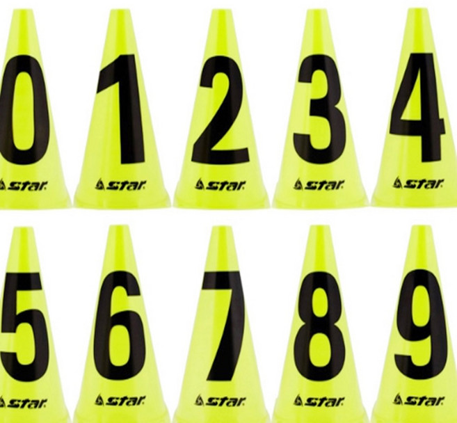 세모소 싸커드리블콘 연습숫자꼬깔 바닥방해물 선택2종 23cm 1-9세트, 형광그린, 1개