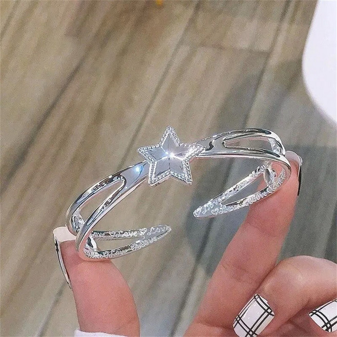 besteffie 여성 금속 별 장식 심플 팔찌 패션 액세서리 다층 디자인 독특한 스타일 K18