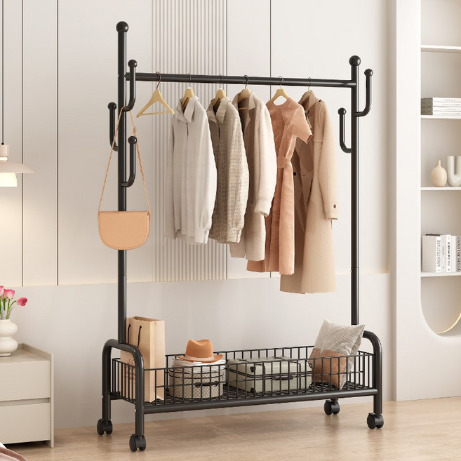 헤븐하임 선인장형 철제 이동식 트롤리 행거, 블랙B