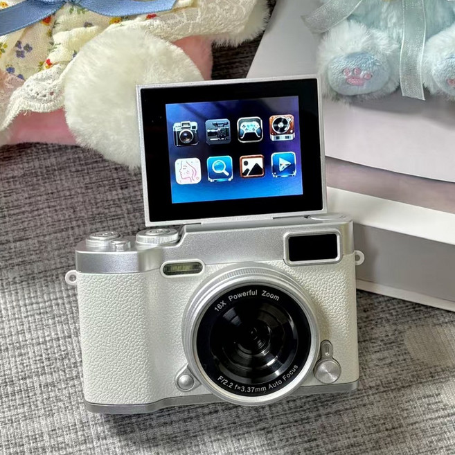 휴대용 도파밍 미니카메라 180도 회전 화면 빈티지 디지털 카메라, 화이트