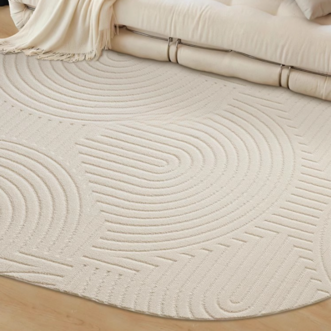 크림벨러그 크림색 깔끔한 인테리어 유니크한 타원형 카페트 방수 실크 러그 거실 고급 사계절