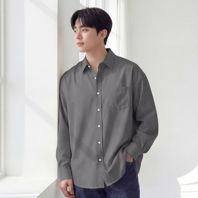 루크 남성 루즈핏 링클프리 긴팔 셔츠 캐주얼 오버핏 와이셔츠