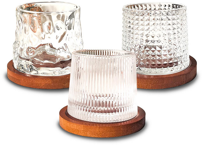 스월링 온더락 내열유리컵 위스키잔 코스터 세트, 3세트