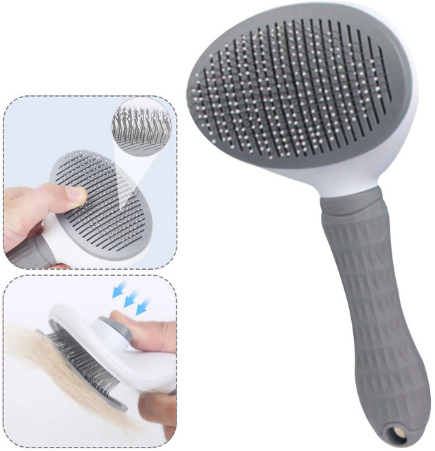 강아지 고양이 원터치 브러쉬 댕냥이 털갈이빗, 그레이, 1개