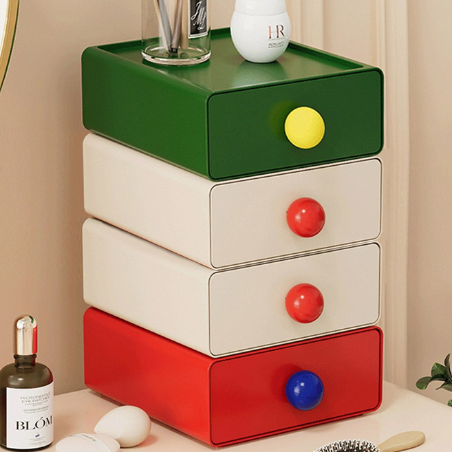 유니팡 책상 화장대 컬러풀 다용도 서랍장 정리함, 4개, 화이트,레드,그린,화이트