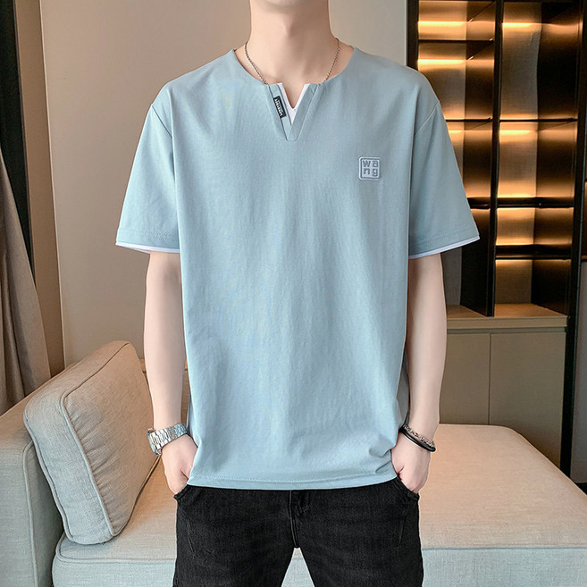 남자 니트 반팔티 여름 라운드넥 쿨 티셔츠 슬림 스판 통기성 데일리 AJ83