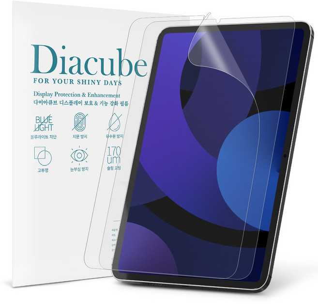 다이아큐브 베이직스 베이직탭 10.1인치 BT1124FW 저반사 지문방지 항균 블루라이트차단 액정보호필름 간편부착, 2개