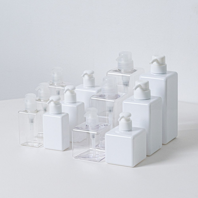 롬에이 모던 펌프 디스펜서 리필용기 세제통 공병 물비누 샴푸통 리필통 100ml ~ 630ml, 모던펌프 디스펜서[정사각/630ml/투명], 1개
