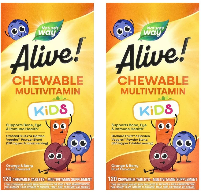 네이쳐스웨이 얼라이브 키즈 츄어블 멀티비타민 오렌지 베리 후르츠 맛 120타블렛 2개, 120정 - 쿠팡