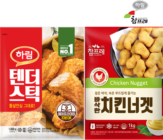 하림-텐더스틱1kg+참프레-참 바삭한 치킨너겟1kg, 1세트, 2kg