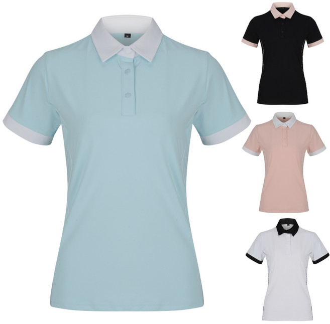 여성 골프티셔츠 카라 소매 배색 반팔 골프티 [골프공장]