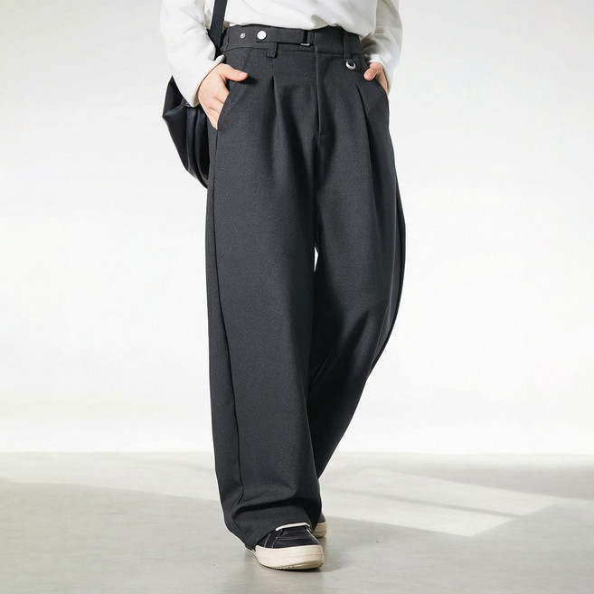 HANYO 사계절 남성 와이드 슬랙스 올드머니 핀턱 바지 허리조절 팬츠