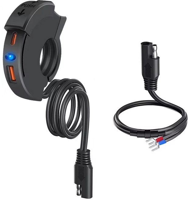 데일리쇼핑 KC인증 오토바이 핸들바 USB 충전포트 2구 + C타입포트 QC3.0 단품, 1개