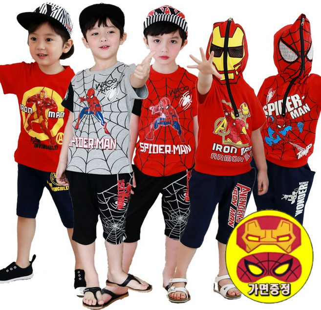 마블 스파이더맨옷 아이언맨 헐크 상하복 가면 불빛 코스프레 코스튬