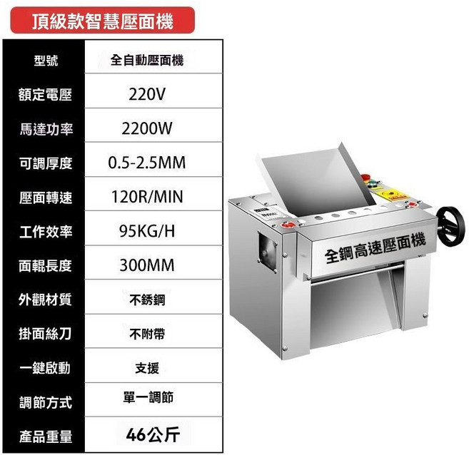 不銹鋼高速壓麵機, 1個, 350旗艦款：單調-高速-紫銅電機靜音