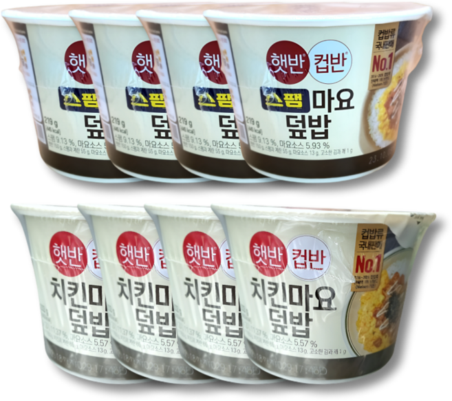 햇반 컵반 치킨마요 덮밥 233g 4개+스팸마요덮밥 219g 4개, 8개