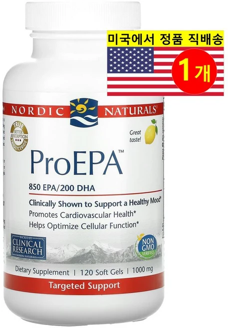 Nordic Naturals 노르딕 네추럴스 오메가-3 ProEPA Xtra 1000mg 레몬맛, 1개, 120정 - 쿠팡