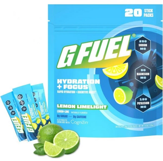 스포츠 운동 음료 믹스 파우더 G Fuel 연료 전해질 즉석 수분 공급 및 집중력 향상 무설탕 다양팩 레몬 오렌지 복숭아 딸기 맛 뇌 기능 20개입 1팩, 레몬 라임라이트 - 쿠팡