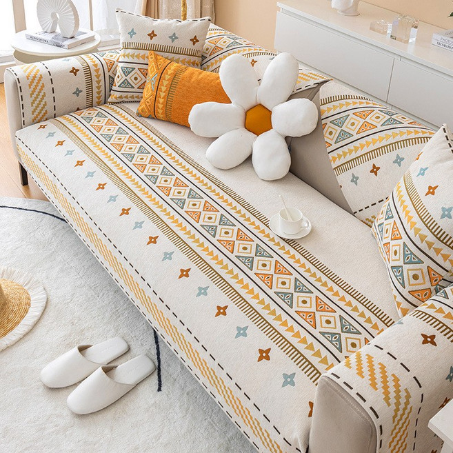 한현 촉감좋은 토퍼 인테리어 미끄럼방지 자수 사계절 소파패드