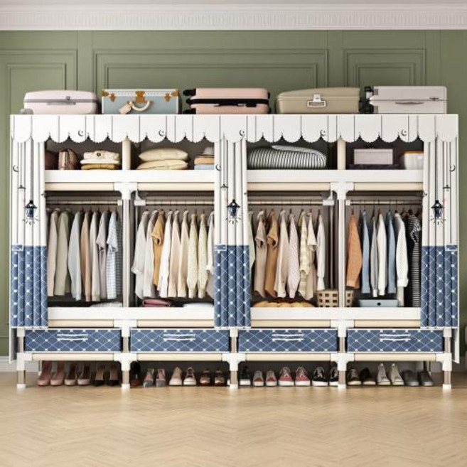 대형 침실 휴대용 접이식 천으로 옷장 주최자 옷 접는 캔버스 옷장 랙 옷, [01] Colorful Lantern