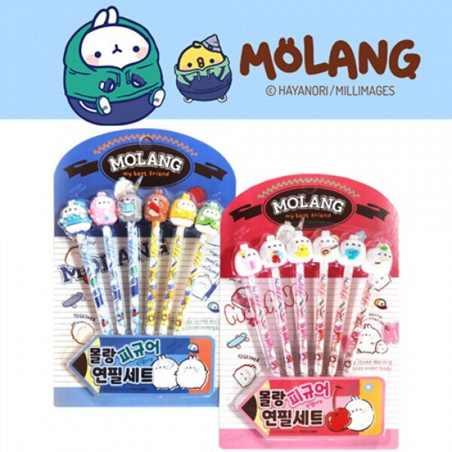 몰랑 피규어 6본 연필세트 new몰랑이연필6자루 피규어6개세트, 블루, 1개