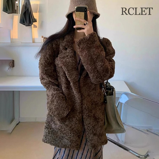 RCLET 여성 정장 뽀글이재킷 루즈핏 하프 퍼코트 두꺼운 후리스 털자켓 가을 겨울 빅사이즈