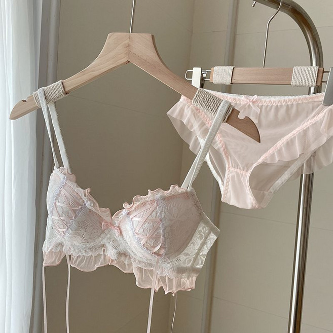 여성 브라 팬티 투피스 패션 소녀풍 푸쉬업 브래지어 세트 캐주얼 레이스 컴포트 속옷 YHY