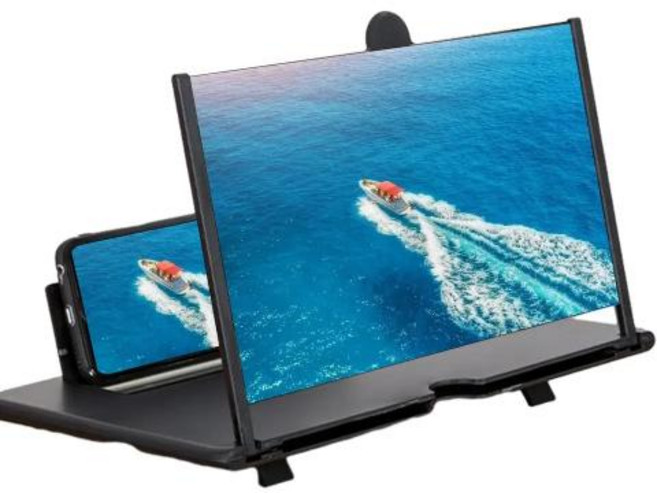 블루투스 휴대폰 확대프로젝터 스탠드 화면 돋보기 접이식 초박형 14 인치 HD, Black