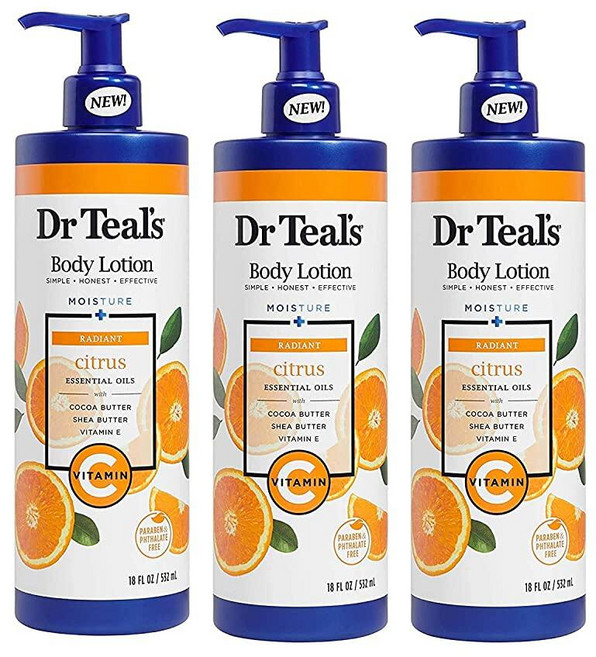 Dr Teal's 비타민 C & 시트러스 바디 로션 선물 세트 ( 각 532.3ml(18온스) - 글로우 래디언스 포뮬라 순수 엡섬 소금과 혼합된 에센셜 오일은 피부에 영양을, Dr Teal's 비타민 C & 시트러스 바디 로션 선, 532ml