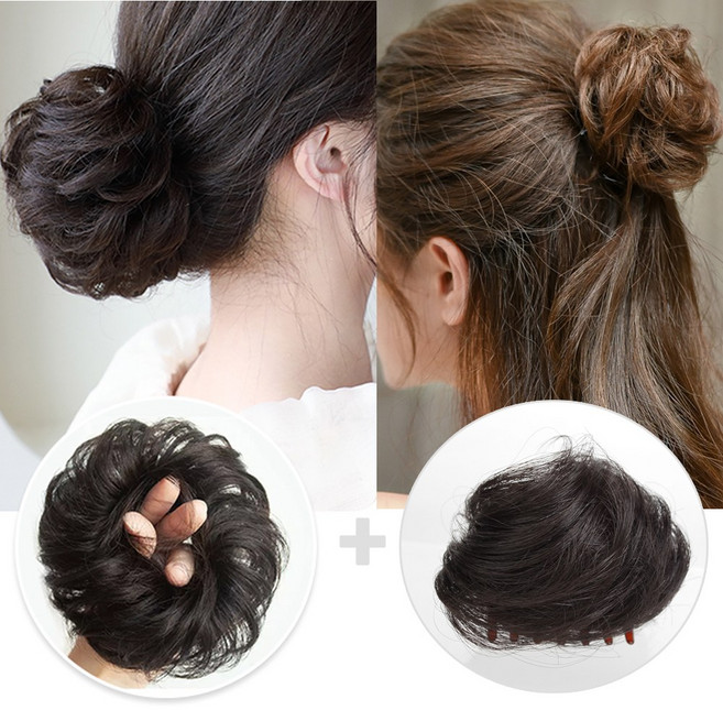 [ 1 + 1 ] 잇츠리빙 예쁜 올림머리 똥머리 가발+반머리 집게핀 가발, 1개, B타입(밝은갈색)