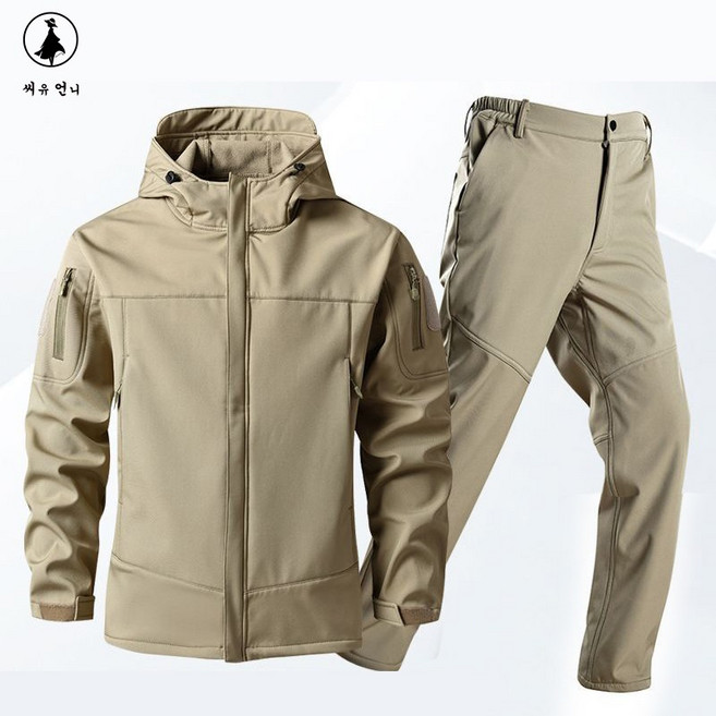 남성 겨울 방풍 방수 소프트쉘 세트 후드 자켓 바지세트 아웃도어 등산 낚시 캠핑 방한작업복
