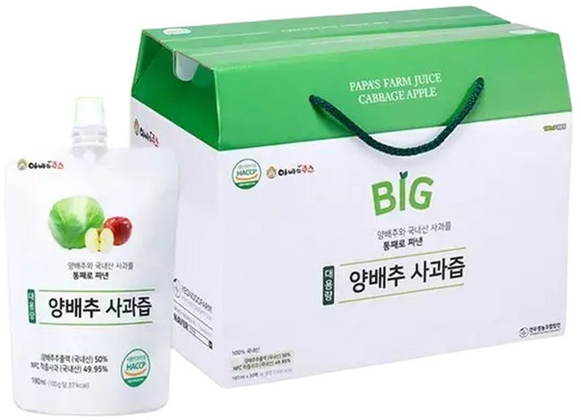 연두팜 돌려따는) BIG 아빠의주스 양배추사과즙 180ml 30개입 한박스, 30개