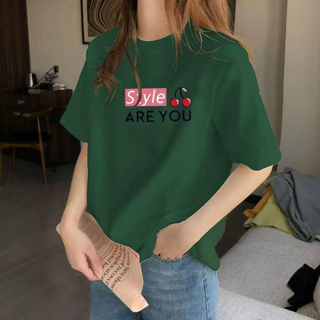 純棉圓領短袖T恤女 設計感簡約寬鬆顯瘦印花上衣