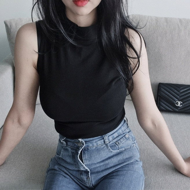 시스루 반폴라 나시 민소매 반목 하이넥 폴라나시 폴라 목폴라 이너 레이어드 여성나시 여성폴라 목폴라나시 간절기 이너 레이어드 홀복 탑 티 상의