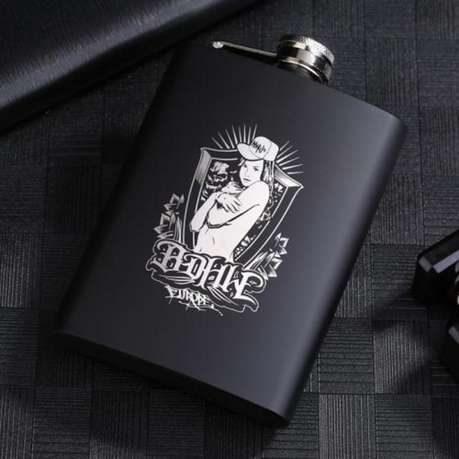 스테인레스 스틸 힙 플라스크 알코올 병 위스키 보드카 레이저 각인 로고 맞춤 제작 8 OZ 온스 블랙 매트 금속 선물, 17)Design P, 1개