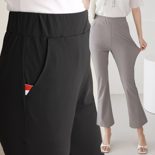 빅빅몰 [사방스판] 55~120 여성 아이스 밴딩 2선 포인트 세미 부츠컷 쿨 팬츠