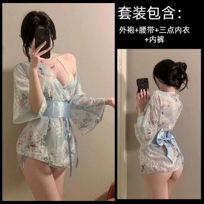 新款刺繡和服薄紗透視性感睡衣