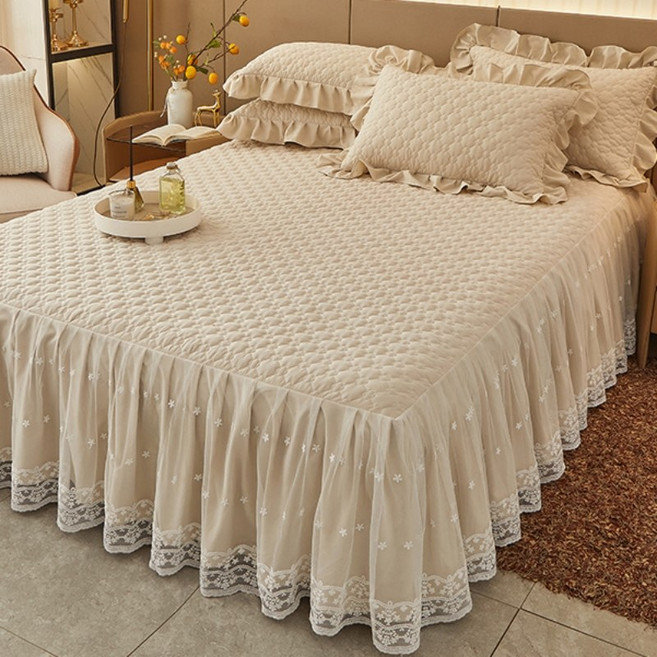 레이스 침대커버 스커트 누빔 오렌지베딩 퓨어스킨
