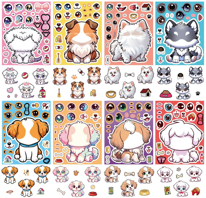 [골라골라] 어린이 DIY 캐릭터 꾸미기 스티커 8장 세트 동물 자동차 만들기 스티커 놀이