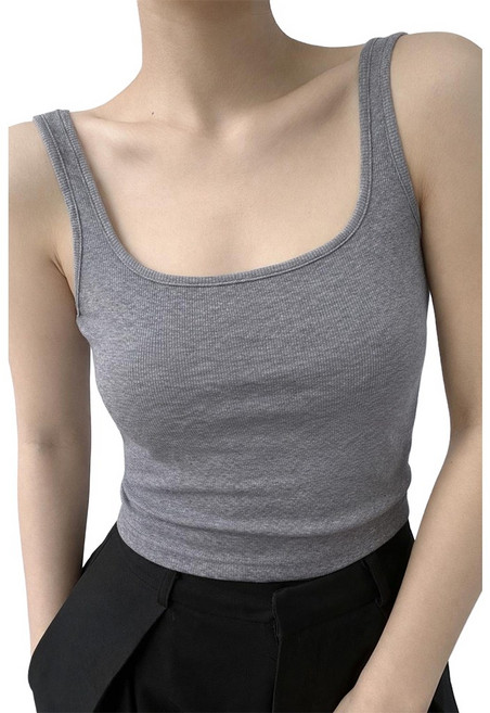 젬버트 기본 골지 스퀘어넥 레이어드 캡내장 크롭 나시