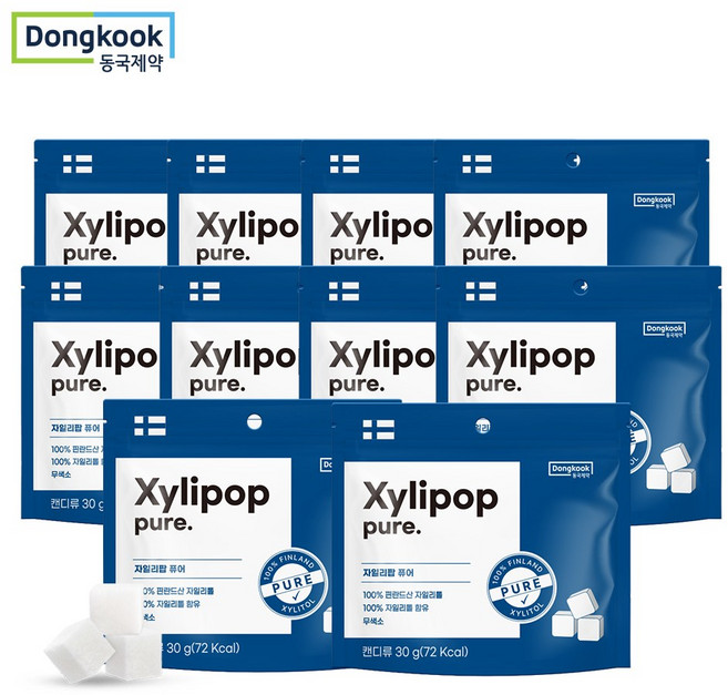 동국제약 핀란드산 무설탕 자일리톨 100% 캔디 자일리팝 퓨어 사탕, 30g, 10개