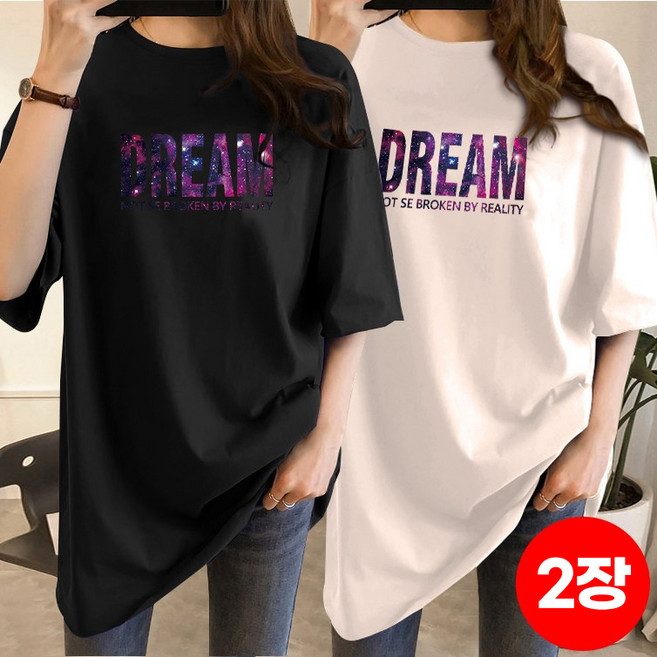 [1+1] 스타일아유 여성용 프린팅 DREAM 빅레터링 오버핏 반팔 티셔츠[AYG6TS455A]