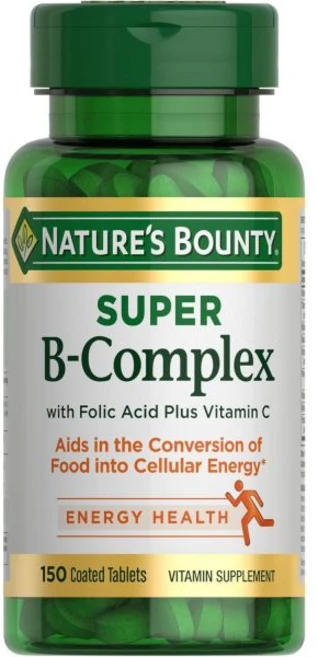 Natures Bounty 네이처스 바운티 슈퍼 비 복합체 비타민 C 및 엽산 함유 면역 에너지 지원 150 정, 150정, 1개 - 쿠팡