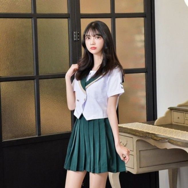 반팔 교복몰 그린 세라복 고등학교 교복셔츠 학생복 세라복 일본교복 교복