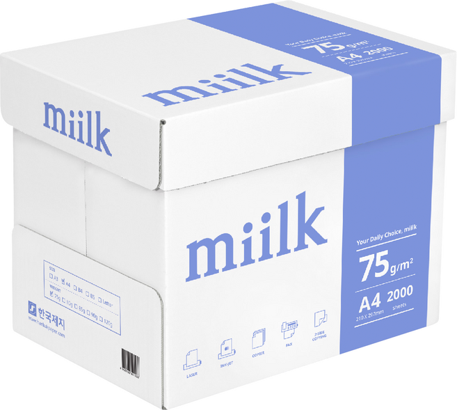 miilk A4용지 75g 1박스(2000매) Miilk, A4, 2000개