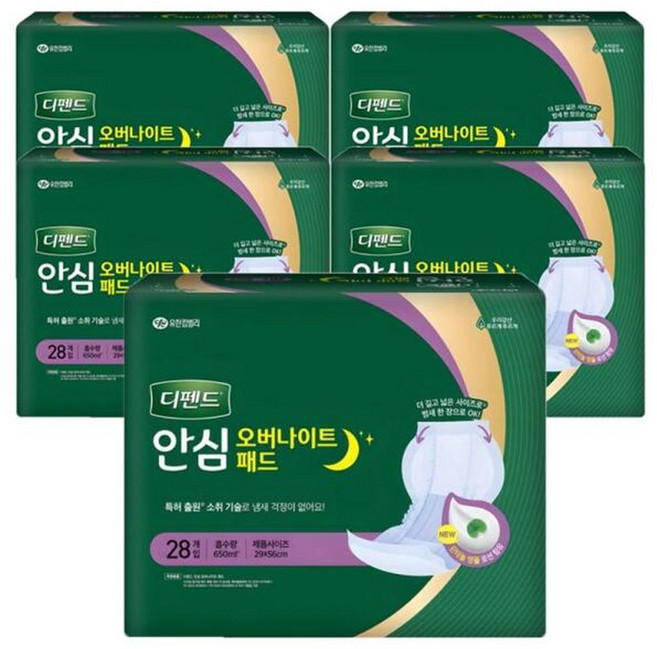 디펜드 안심 오버나이트 성인용기저귀 패드 남여공용 28Px5팩, 28개입, 5박스