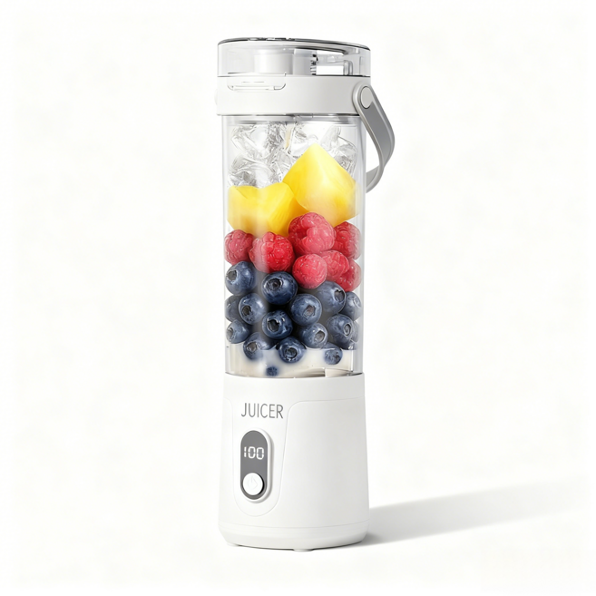 PYHO 휴대용 무선 믹서기 소형 블랜더 사무실이나 야외에서 모두 휴대하고 사용할 수 있어 USB 충전 전기 믹서컵 600ml, 흰색