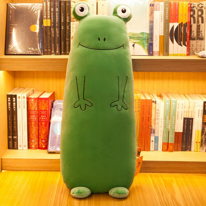 인형 초록웃음 개구리 길쭉바디 말랑촉감 포근안김 편안수면 침대휴식 베개, 그린 개구리 베이지 밀크캣