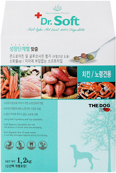 더독 시니어 강아지 닥터 소프트 사료, 닭, 1.2kg, 1개