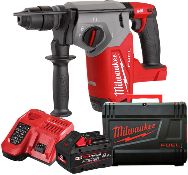 밀워키 M18 FHX-801X 18V FUEL SDS-Plus 로터리 함마드릴II_26mm 8.0Ah 포지배터리 1팩 충전기 케이스, 1개